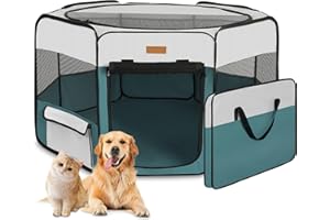 Akinerri Pet Playpen Portable Foldable Playpen for Dog/Cat/Puppy Exercise Kennel Dogs Cats Indoor/Outdoor Removable Mesh Shade Cover