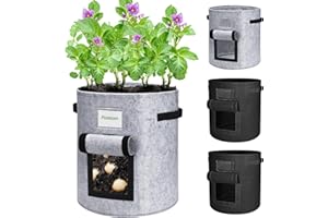 HMIL-U Potato Grow Bags,4 Pack 15 Gallon Potato Planter Bags, Breathable Grow Bags for Vegetables with Handle, Thickened Large Non-woven Fabric Plant Grow Bags for Vegetables/Fruits/Flowers (2 Black+2 Grey)