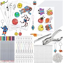 NICAVKIT 70 Stuks Krimpfolie Plastic Sheet Kit Inclusief 20 Vellen Blank Krimpfolie Sheet en 50 STKS Sleutelhangers Accessoires voor DIY Hand Made Craft Tool voor Kids Creative Craft