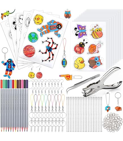 FAOKZE Kit Plastique Fou 195 Pièces – Feuilles Rétractables A4 Avec Motifs, Perforateur Et Crayons – Activité Manuelle Créative