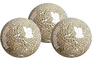 WHOLE HOUSEWARES | Decorative Balls Set of 3 Glass Mosaic Orbs for Bowls | 4" Diameter Table (Gold)