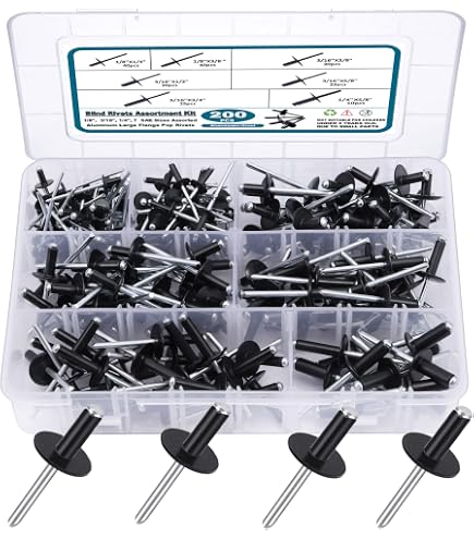 60pcs Black Large Flange Blind Rivets - Aluminum 3/16" X 5/8", Flange Dia 5/8", Grip Range 8-12mm, Pop Rivet Assortment