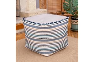 ‎DEKORIST Dekorist Pouf Hocker, Quadrat Sitzpouf, Sitzhocker, Sitzpuff, Fußhocker, Puff Hocker für Wohnzimmer, Schlafzimmer, Pouf Retro, 42x42x46h cm, Gestreiftes Marineblau