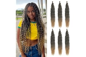 Herkeymidy Sea Wave crochet Hair 6 pack 22 pouces Deep Wave Wave cheveux tressés crochet tresses synthétiques cheveux noirs femmes (T27)