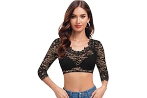 Hotouch Drindl Bluse Damen Dirndlbluse Spitze Weiß Dirndlblusen Elegante V-Ausschnitt Trachtenbluse Oktoberfest Schwarz Tracht Blusen XS-3XL