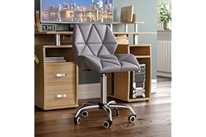 Vida Designs Geo Office Computer Chair, Grey, Gaming Secretary Adjustable Swivel Legs Lift Chrome PU Faux-Leather
