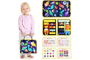 Achiyway Busy Board Montessori 8 Page, Jeux Montessori Bébé 1 2 3 4 Ans, Cadeau Jouet Enfant Garçons Éducatif, Planche Sensoriel Montessori Tableau d'activités avec Tableau Blanc Lettres Chiffres