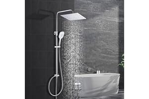 Görbach Colonne de Douche sans Robinetterie Colonne Douche Mécanique Cabine de Douche Baignoire Douchette Salle de Bain avec Fixations Réglables et Pommeau Pluie Carrée30*30cm