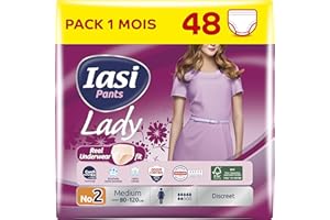IASI Pants LADY, 48 Culottes Incontinence Femme, Protection Très Absorbante pour Fuites Urinaires Modérées à Fortes, Taille M, 48 unités