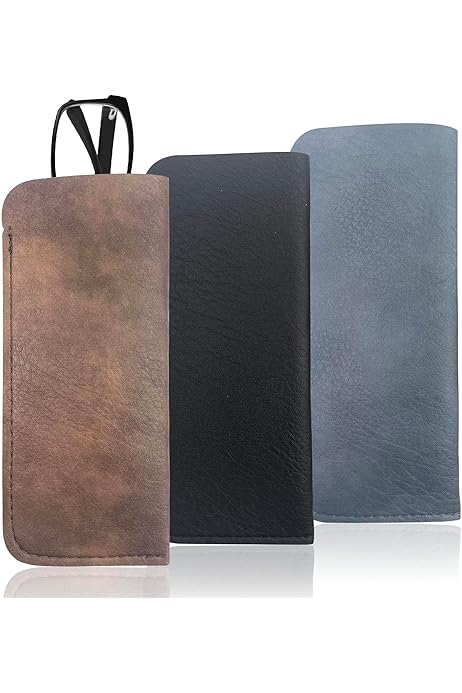 2 Custodie Per Occhiali In Pelle - Morbide, Portatili, Per Uomo E Donna, Nero E Blu - Foto 8