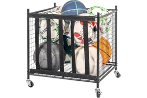 eluno Carrito apilable para balones de fútbol, voleibol, baloncesto, balones de baloncesto, etc. Con 5 correas en un lado, de acero negro