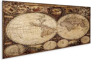 islandburner Tableau sur toile Carte du vieux monde vintage Cadre Affiche Poster Murale Tableaux