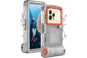 EZANMULL Custodia subacquea per iPhone, Samsung Galaxy, Huawei Xiaomi Redmi Smartphone, Protezione Professionale [15m/50ft], Custodia Impermeabile per Snorkeling, Surf, Foto & Video (Grigio-Arancione)