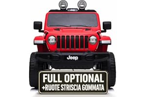 Macchina Elettrica Per Bambini Jeep Wrangler Rubicon Full Optional Auto Elettrica Per Bambini Telecomandata 2 posti Sedile In Pelle Porte Apribili Doppio Motore Elettrico 12V TOYSCAR (Rossa)