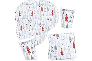 BFB Set di Piatti carta di Natale 52 pezzi Albero di Natale bianco Piatti di carta monouso Tovaglioli e Bicchieri per feste