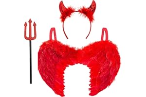 REDSTAR FANCY DRESS Redstar 3-teiliges Teufelskostüm für Damen, Rote Engelsflügel, Teufelshörner Teufelgabel |Halloween kostüm Damen | Fasching, Mottopartys und Karneval | Teufelszubehör | Kostümidee | Teufel Accessoire