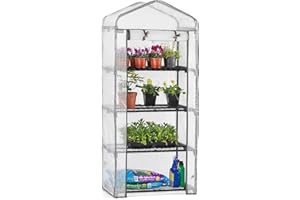 Christow Mini Greenhouse 4 Tier, Reinforced Four Shelf Growhouse, Portable Heavy Duty Garden Grow House, 5ft 2in x 2ft 2in x 1ft 6in