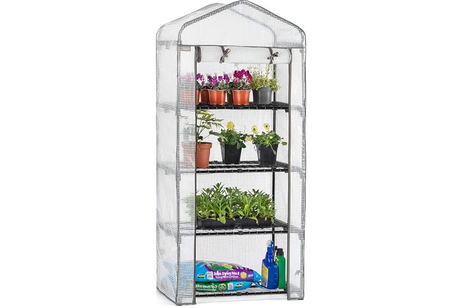 Christow Mini Greenhouse 4 Tier, Reinforced Four Shelf Growhouse, Portable Heavy Duty Garden Grow House, 5ft 2in x 2ft 2in x 1ft 6in