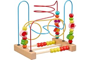 Balinco MOTORIC Slide, Juguete de Madera Laberinto de Abalorios con Obstáculos y Deslizador de Abalorios. Juguete para bebé 6 Meses