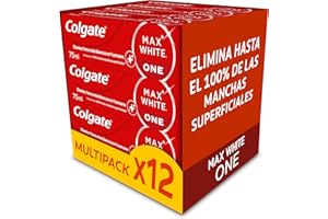Colgate Max White One Pasta de Dientes 75ml, Dentífrico Blanqueador, Fórmula Clínicamente Probada, Elimina hasta el 100% de las Manchas Superficiales, Dientes 1 tono más Blancos en 1 Semana