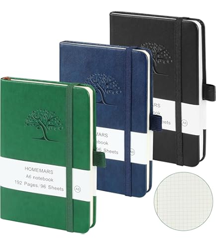 NIRMIRO (3 stuks) Pocket Notebook Journal, Hardcover Kleine Mini Notebooks met pennen voor werk, 9,4 cm x 14,5 cm A6 Notebook College gelijnd met 100 Gsm Premium dik gevoerd papier, zwart leer