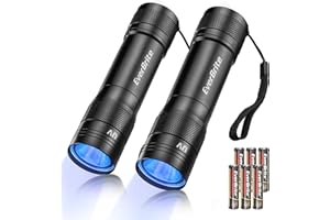 EverBrite UV Torch Black Light, 365nm UV Light Torch, 2-Pack Mini Portable Ultraviolet Torch, UV Flashlight for Pet Urine, Stain, Scorpion, Fluorescent Agent Batteries Included