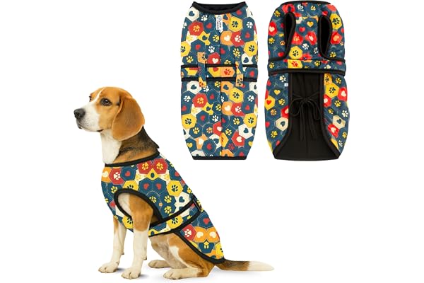 Little Needs Dog Winter Jacket - (Hexa Print, 20 Inch) for Medium Dogs Ultra Warm Waterproof & Windproof Coat Adjustable Velcro Closure, Washable Vest for Cold Weather Indoor & Outdoor Use