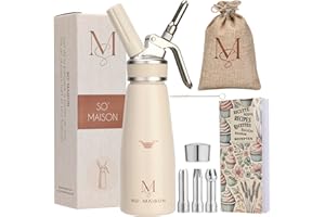 SO'MAISON Siphon Chantilly 500ml- Design Crème Vintage- Cahier de Recettes à Compléter- Siphon Cuisine en Aluminium pour Crème Chantilly et Mousses- Matériel de Pâtisserie Professionnel