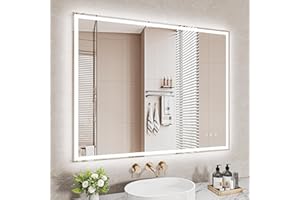 ‎DRIPEX Badezimmerspiegel Led Badspiegel, Speicherfunktion, Touch-Schalter, Druckknopf, Dimmbar, 3 Lichtfarbe Einstellbare Spiegel Bad mit Beleuchtung, Badspiegel mit Wandspiegel, Beschlagfrei 80x100 cm