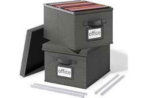 FINEW Lot de 2 boîtes de rangement pliables en tissu avec couvercle - Pour dossiers suspendus au format A4 - Pour les dossiers suspendus - Pour les familles - Gris