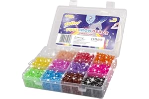 La Manuli Perline a Fusione di 4000 perline da stirare con brillantini, 5 mm, 12 colori, Artigianali fai da te Pyssla Compatible