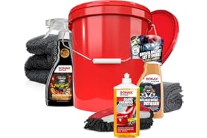 ‎DETAILMATE Autowäsche Set - SONAX: Autoshampoo, Felgenbeast Felgenreiniger, Brilliant Shine Detailer - Detailmate: Trockentuch, Waschhandschuh, Wascheimer mit Deckel - Autoreinigungsset Aussen
