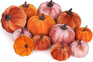 Miaikoe 12 Pcs Künstliche Kürbisse Verschiedene Größen Gefälschte Stoff Ernte Kürbis Set Orange Braun Khaki Schaum Kürbis für Herbst Herbst Thanksgiving Halloween Dekoration