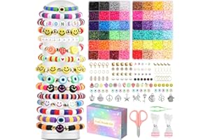 OMGPEIKE 10590Pcs Clay Beads Bracelet Making Kit, 48 Colors Clay Beads for Jewelry Making, 6mm Polymer Heishi Spacer Letter Clay Beads set for Friendship Bracelet Necklace Earring DIY for Girls Kids Adult