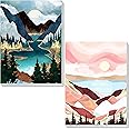 Hongyrjy 2 Pack Mountain Paint by Numbers for Adults Framed Canvas-Sunrise Painting Kits for Adults,Landscape Number Painting Adults DIY Acrylic Oil Painting Kits Arts Crafts for Wall Decor 8x12inch