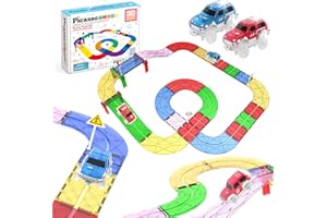 PicassoTiles 30-częściowy samochód wyścigowy Klocki do budowy Zestaw zabawek edukacyjnych Płytki magnetyczne Magnes Zestaw do samodzielnego wykonania 2 samochody wyścigowe Ciężarówki Zabawki Zestaw