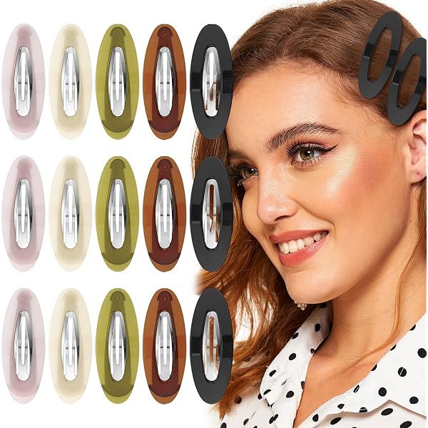 4 Stück Ovale Haarspangen, Wassertropfen-Form, Aus Metall & Kunstharz – Für Dickes, Dünnes & Feines Haar, Vintage-Look