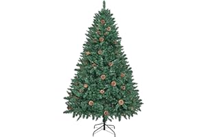 GIGALUMI Sztuczna choinka, zielona, 180 cm, 1100 gałązek, choinka z gałęziami i szyszkami, w zestawie metalowy stojak