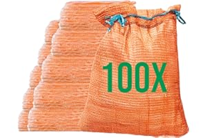 Bazko 100 Stück Raschelsäcke 42x60 cm 15 kg | orange | Netzsäcke mit Zugband | Kartoffelsack Zwiebelsäcke, Netzsack Brennholz Kaminholzsäcke