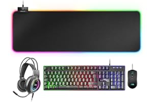 Mars Gaming MCPEXFR, Combo H-Mech Tastiera, Mouse, RGB Headset & RGB XXL Mousepad, Lingua Francese