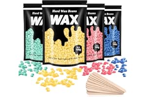 Leaflai Hard Wax Beads, 4 X 100G Painless Wax Beans with 10 Applicators, Wax Beads Hair Removal for Stripless, Full Body, Face, Bikini, Brazilian, Hollywood