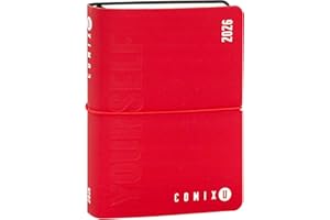 COMIX U YOURSELF - Agenda Giornaliera Mini 2025-2026, Diario 16 Mesi, con Copertina Morbida Termovirante, Elastico e 448 Pagine, ideale per la scuola e l'università 11x15.3 cm, Rosso