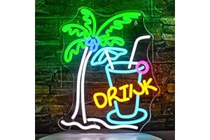 SIGNSHIP Palm Tree neon sign drink neon sign Beer Bar Neon Sign Wall LED neon sign Home Bar trolley Summer Beach Restaurant Man cave Beer café Bistro Club Party decor cadeau