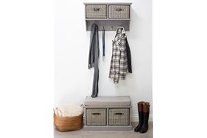 STATEMENT FURNITURE Tetbury Grey Hallway Set, 2 Seater Storage Bench, Hanging Shelf with Durable Baskets, Cushion Seat, Fully Assembled Hallway Furniture (dove grey)