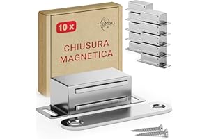 LouMaxx Chiusura magnetica forte, forza di tenuta, 4 kg, set da 10 pezzi, in acciaio inox, magnete per porta, calamita per mobili, chiusura magnetica in acciaio inox, supporto magnetico per porta