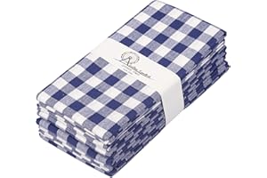 Cotton Carnival Tea Towels, 100% Ring Spun Cotton plaid Kitchen Towels, Premium quality, Mitered corners, Super Soft Absorbent, Hotel Quality Pack of 6 Blue & White Gingham checks Dish Towels