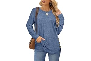 Aokosor Long Sleeve Tops Womens Jumpers Side Buttons Sweatshirts Tunic Ladies Tops