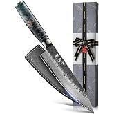 Professional Japanese Knife 20cm, VG10 Steel Damascus Knife 67 Layers, Sharp Chef Knife for Vegetables and Meat, Ergonomic Ha