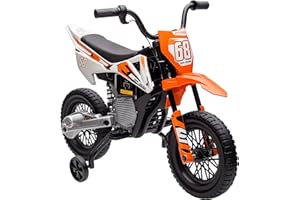 AIYAPLAY 12V Kids Electric Motorbike, Kids Electric Ride on Motorcycle, Battery Powered Toy with Twist Grip Throttle, Training Wheels, Suspension System, Music, Orange