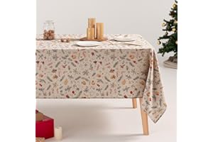 GAMUSI Mantel Navidad Lino Estampado Rectangular Tela algodón 140x300 cm